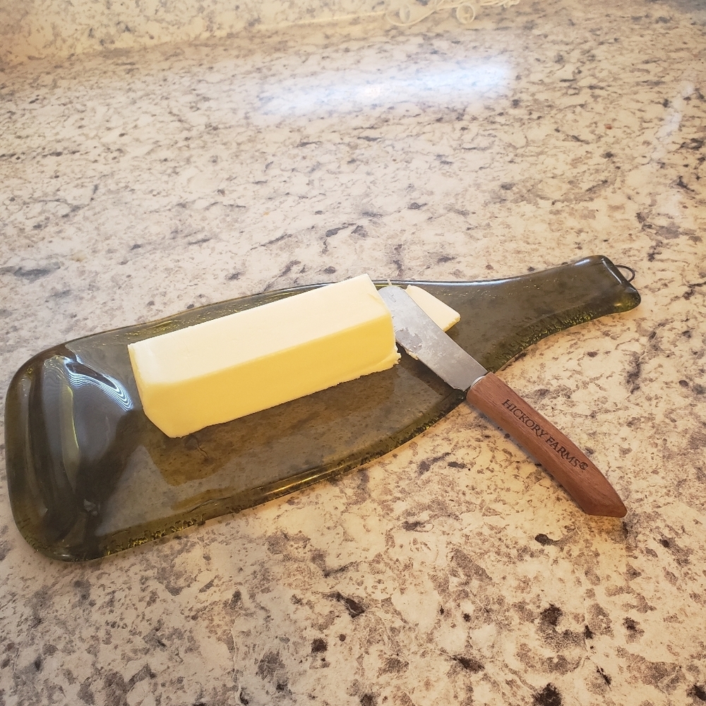 Cheese board, butter dish pressed wine bottle kitchen dining handmade